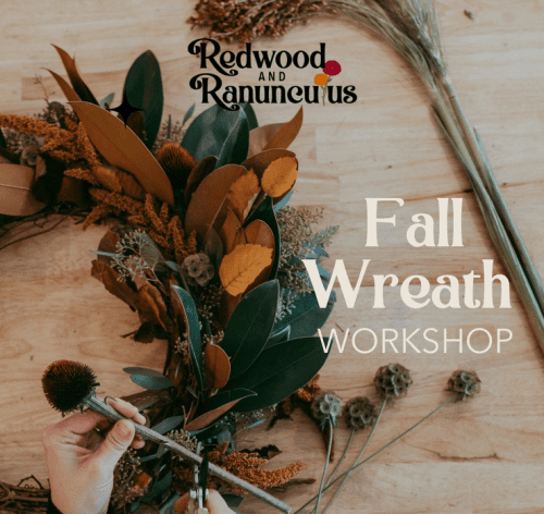 redwood-and-ranunculaus-fall-wreath-making-workshop