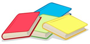 Colorful books on white background